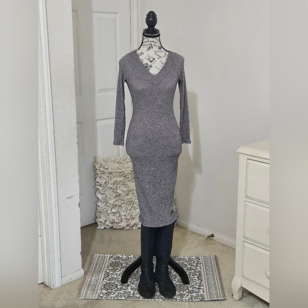 Charlotte Russe Heather Gray Long Sleeve Bodycon Dress